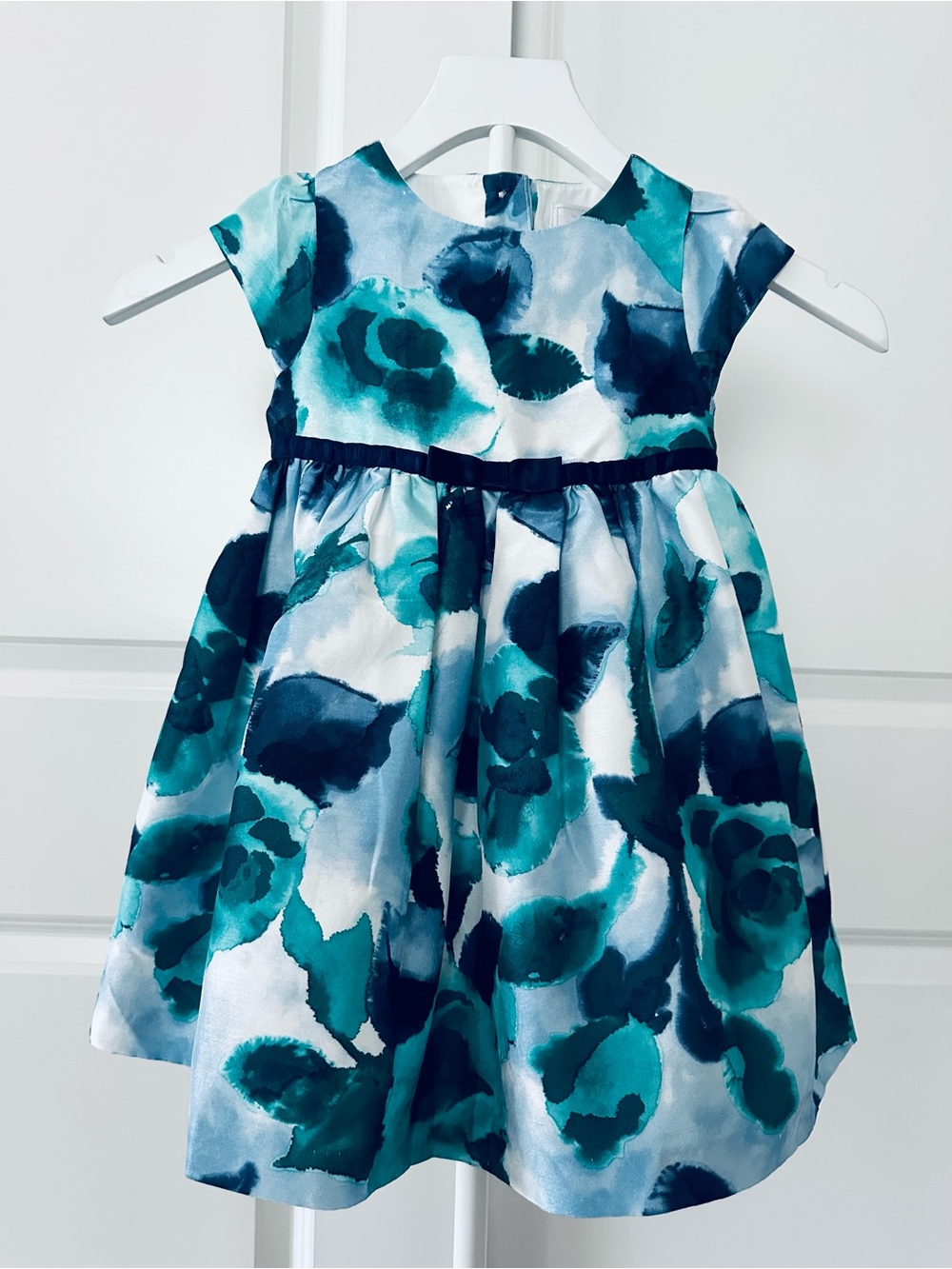 Girls Dressed Up By Gymboree Navy & Teal Floral Satin Party Dress Size 2T